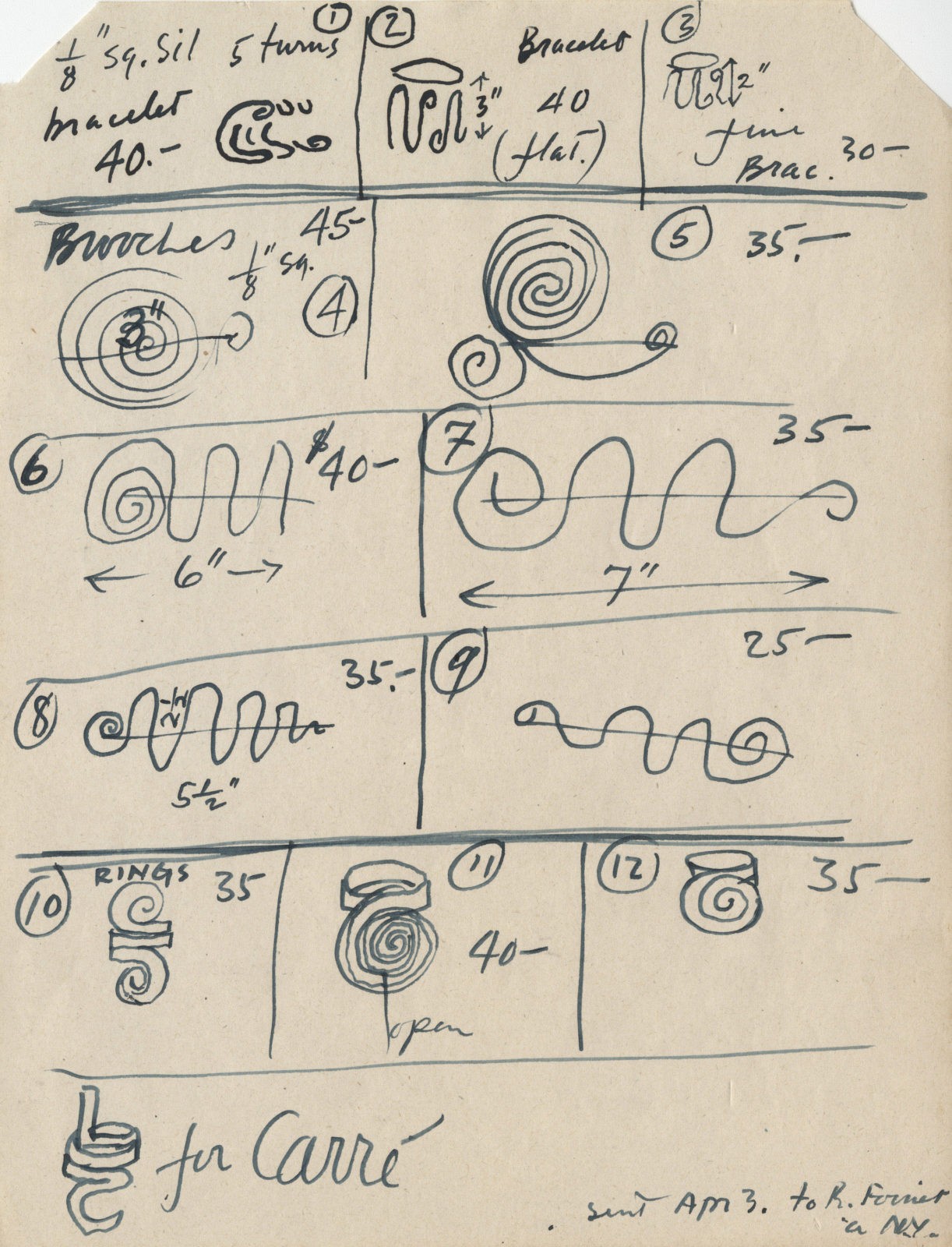 Inventory drawing for Galerie Louis Carré exhibition (1946) | Calder ...