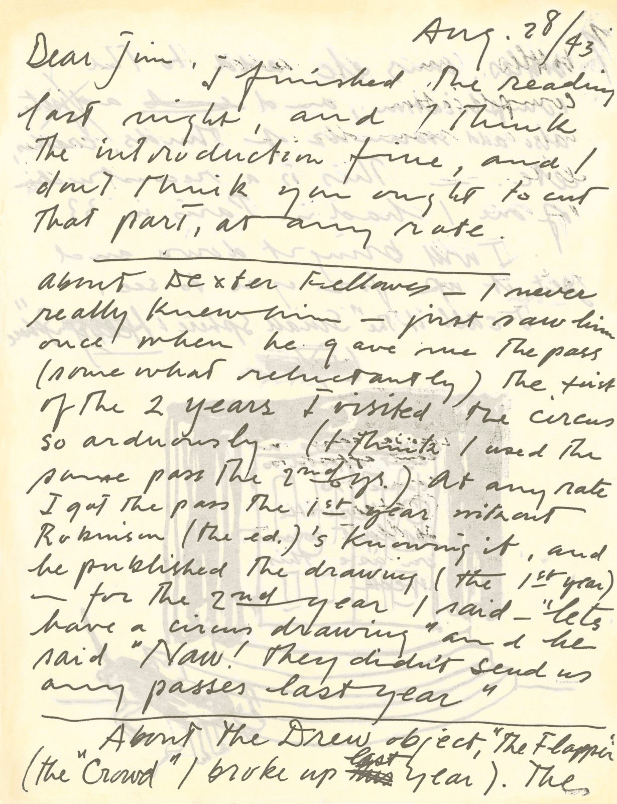 Letter to James Johnson Sweeney re: SSHS 1/3 (1943)