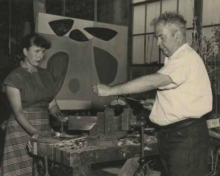 Calder and Louisa Calder with Impartial Forms (1946), Roxbury, 1947