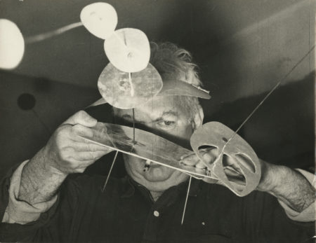 Calder working on Escutcheon, Beirut, Lebanon (1954)