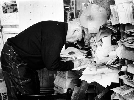 Calder at his desk, Roxbury studio (1963)