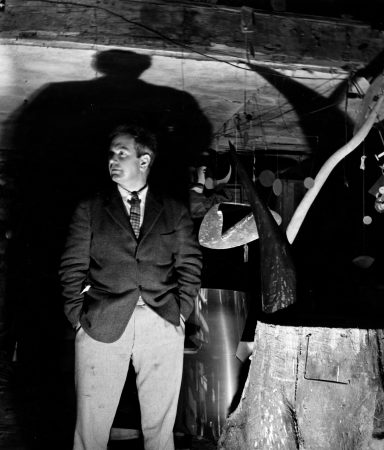 Calder with Untitled, Roxbury icehouse studio (1936)