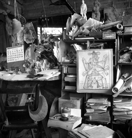 Calder’s desk in his Roxbury studio (1950)