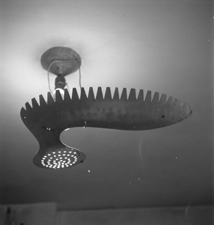 Light fixture (c. 1945) in the Roxbury house upstairs hallway (1950)