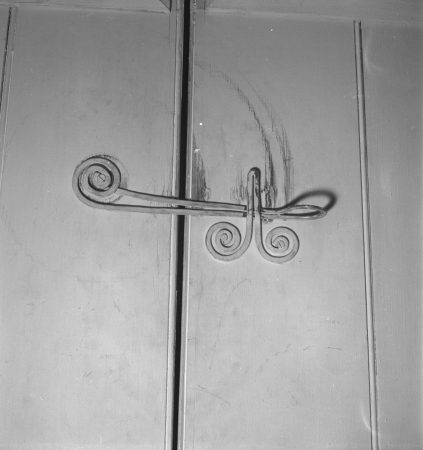 Storage closet latch (c. 1944), Roxbury house downstairs bathroom (1950)