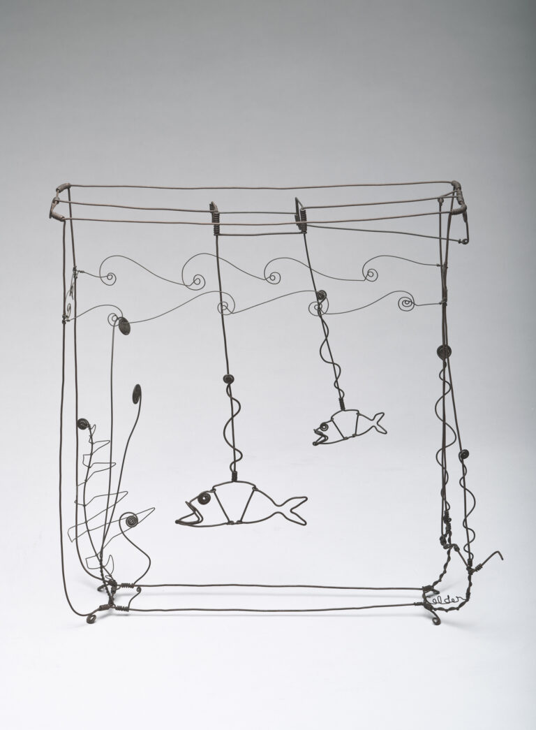 Alexander Calder inspired Wire Fish in a Tank Sculpture —